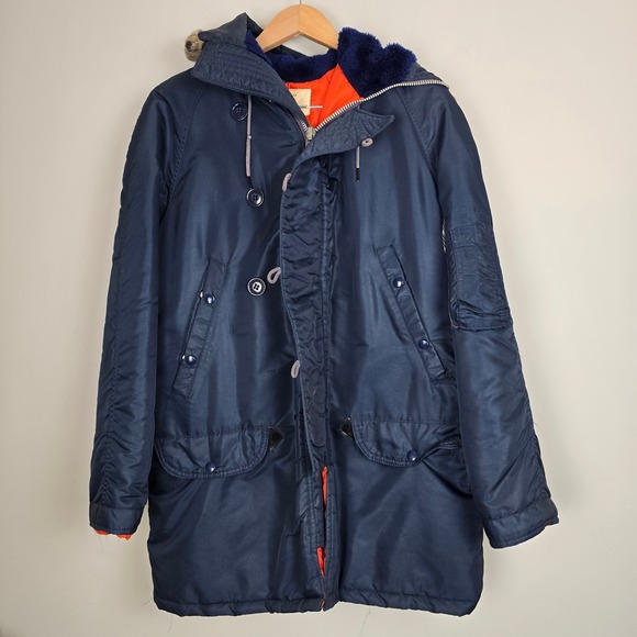 Vintage USAF N-3B Flying Man's‎ Parka Medium Navy Blue Orange Liner MIL-K-6279H - Picture 1 of 15